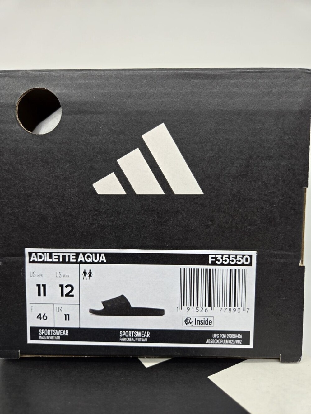 Adilette Men's Aqua Slides F35550 Triple Core Black Shoes Size 11 - Picture 7 of 7